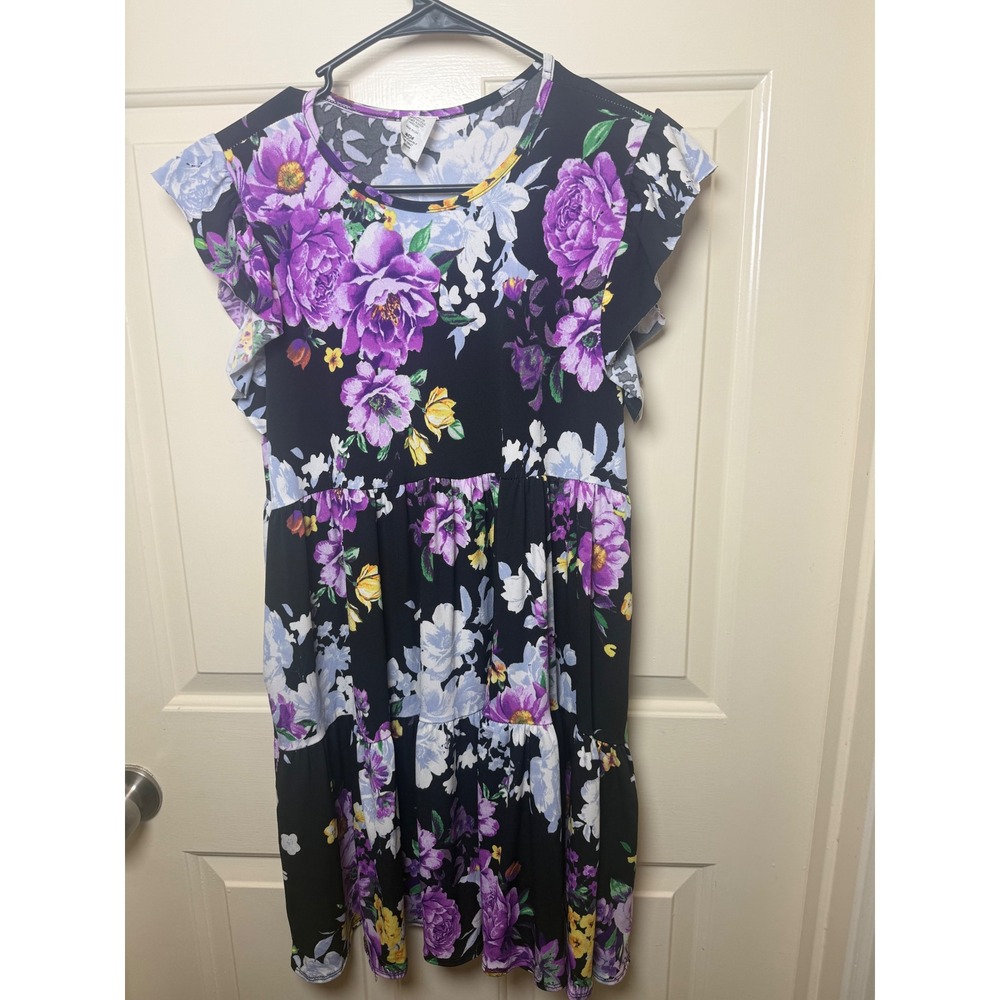 Floral Flutter Sleeve Tiered Babydoll Dress Medium